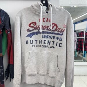Superdry Light Gray Hoodie with Red & Navy Logo